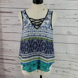 IZ Byer medium boho Tank‎ top laced corset front